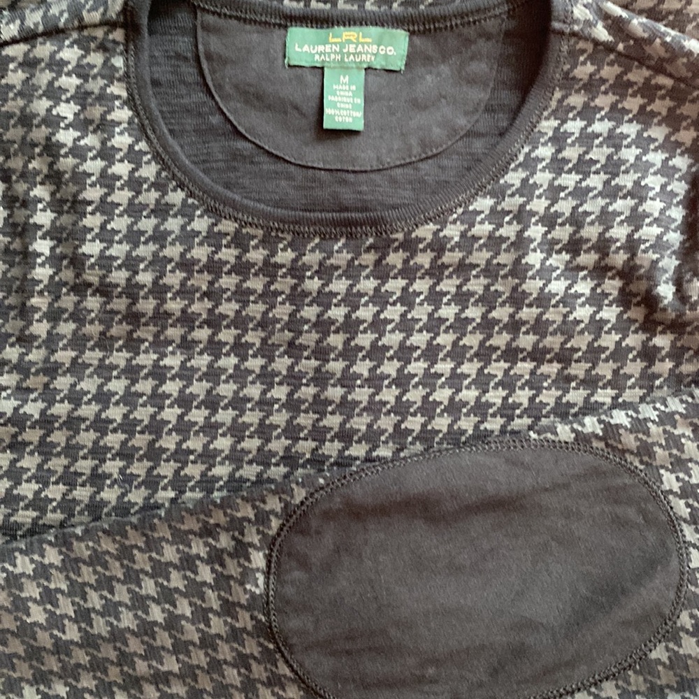 Lauren Jeans Co Long Sleeve Houndstooth T Shirt Black Size M